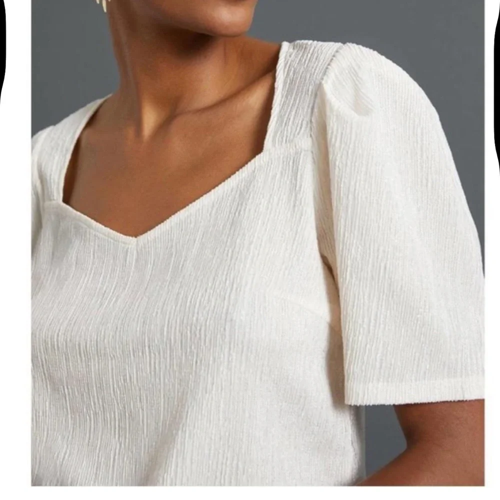 Anthro Sunday in Brooklyn size XS cream blouse ribbon tie back feminine elegant